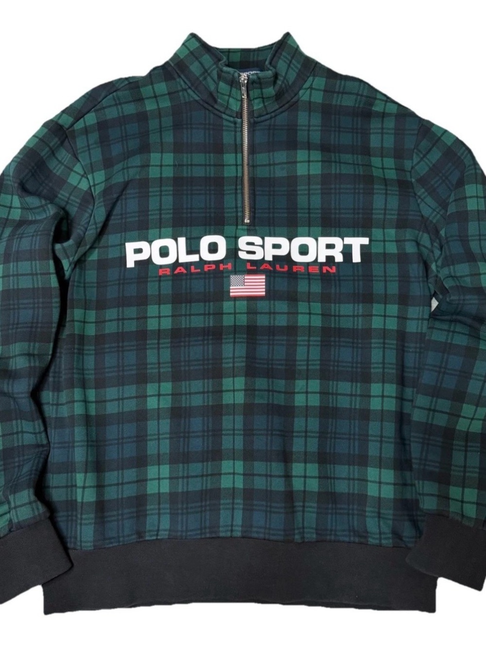 Polo Sport Ralph Lauren 1/4 Zip Plaid Fleece Sweatshirt P Wing Hi Tech Large